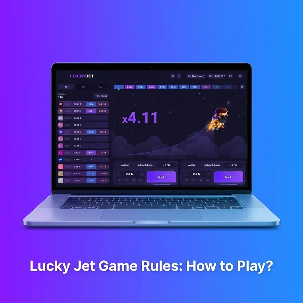 Lucky Jet crash game showing character ascending with rising multiplier, bet range 10 to 100,000 INR per round