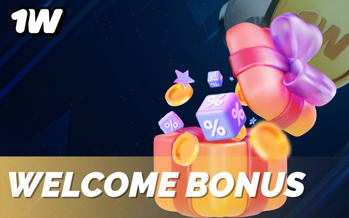 1win app welcome bonus for new users showing sports and casino deposit bonus options on mobile